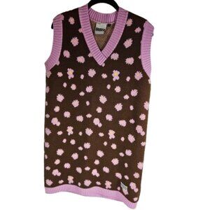 Sweater Dress Ragged Priest Grit Mini Brown and Pink Floral Women's Size Small